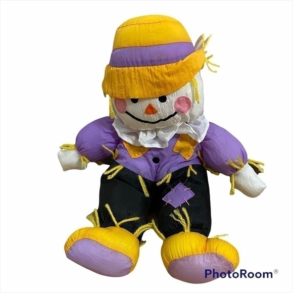 Vintage Puffy Nylon Scarecrow Stuffed Animal Fall - Picture 1 of 5